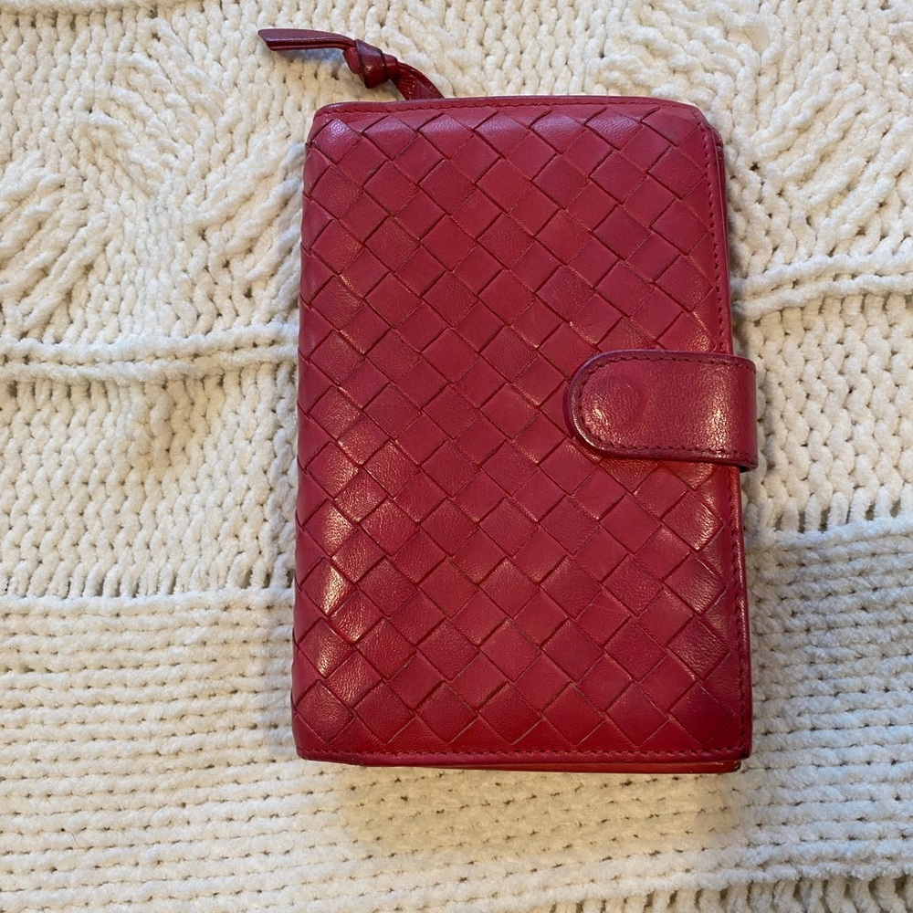 Dark Pink Bottega Woven Wallet